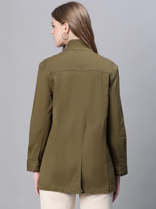 oxolloxo Women Collared Snap Buttoned Long Sleeve Cotton Jacket
