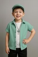 Boys Regular Fit Solid Casual Shirt with Spread Collar – Comfortable Shirts