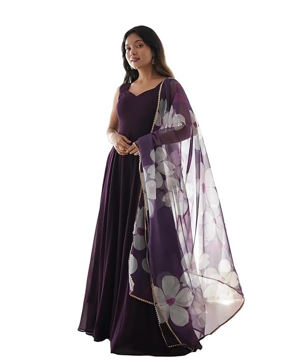 SKYLEE Women's Rayon Chikankari Embroidery Anarkali Kurta with Pant & Dupatta
