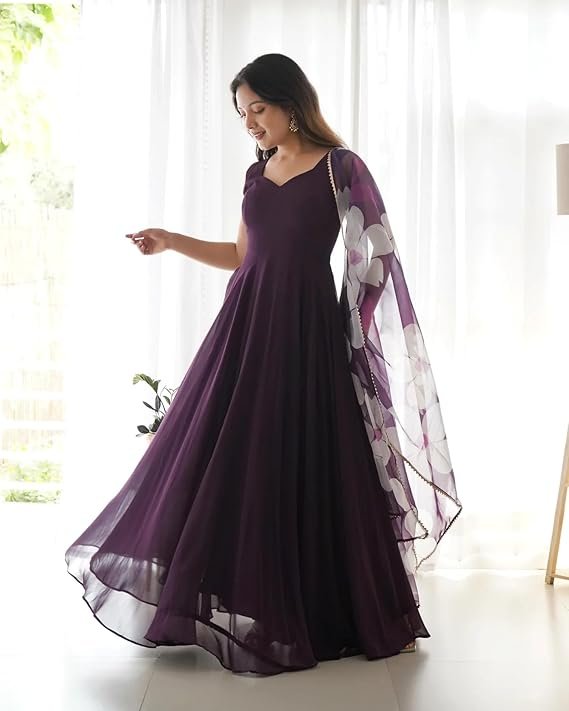 SKYLEE Women's Rayon Chikankari Embroidery Anarkali Kurta with Pant & Dupatta