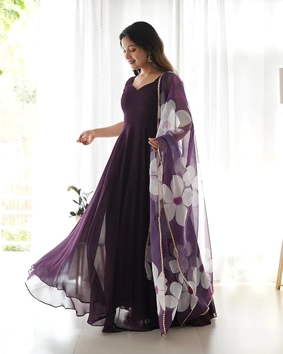 SKYLEE Women's Rayon Chikankari Embroidery Anarkali Kurta with Pant & Dupatta