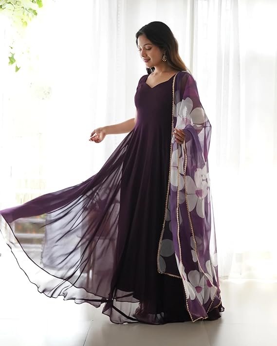 SKYLEE Women's Rayon Chikankari Embroidery Anarkali Kurta with Pant & Dupatta