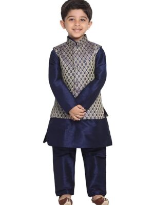 JBN Creation Boys Silk Blend Kurta Pyjama Jacket Set - Elegance for Festivals