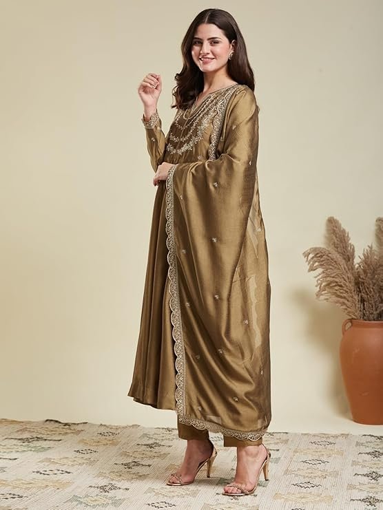 MOKOSH Women's Silk Embroidered Anarkali Set