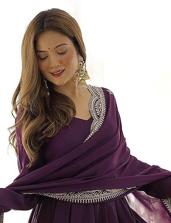 Women's Rayon Printed Anarkali Kurti with Palazzos/pant and Dupatta Set