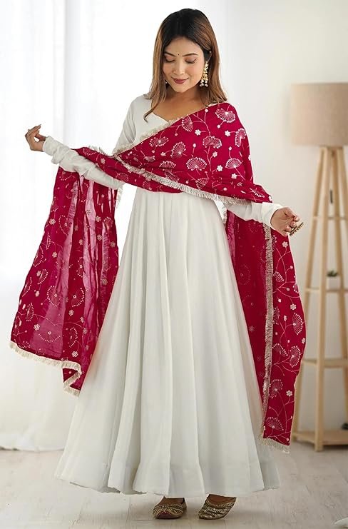 ANNI DESIGNER Women's Pure Cotton Anarkali Kurta Set for Women with Dupatta & Plazzo – Hand Block Print Suit Set | Stylish Dress | Cotton Kurta Set for Women