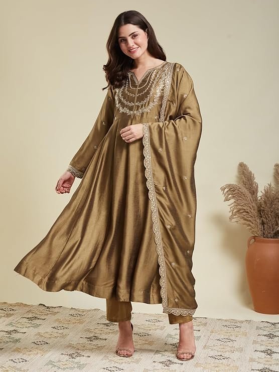 MOKOSH Women's Silk Embroidered Anarkali Set