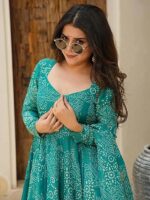KLOSIA Women Rayon Printed Flared Anarkali Kurta And Pant With Dupatta Set
