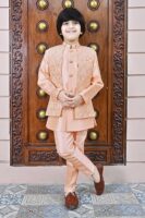 AHHAAAA Kids Ethnic Silk Blend Waistcoat Kurta Pyjama Sherwani Set For Boys