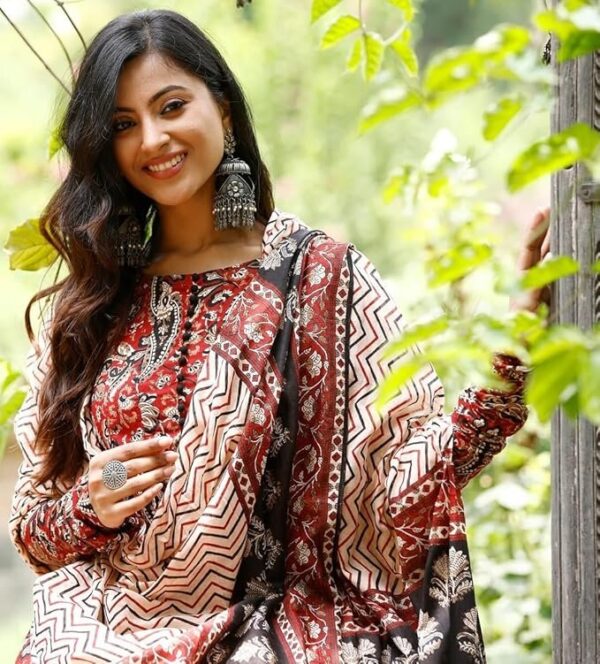 ANNI DESIGNER Women's Cotton Blend Anarkali Printed Kurta with Pant & Dupatta